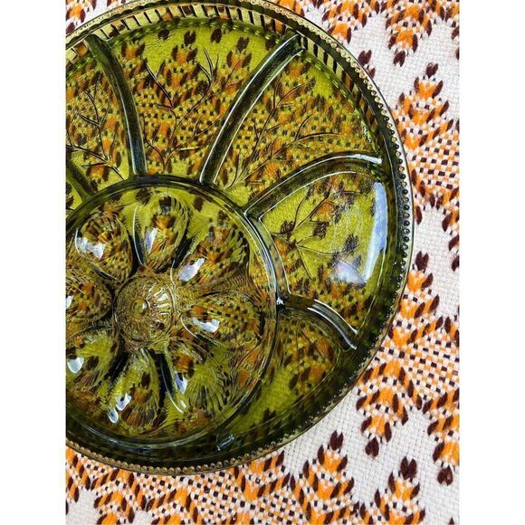 Indiana Glass Green Deviled Egg and Relish Platter - Picture 4 of 6